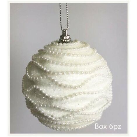 6 sfere palle di natale decorate Ø8 cm per albero di natale - colore bianco