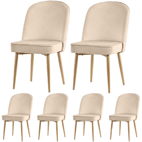 6 sillas de comedor con patas metálicas antideslizantes doradas, tela de terciopelo beige