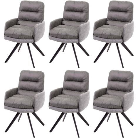 6 sillas de comedor con reposabrazos giratorios, tela gris claro, 040000860