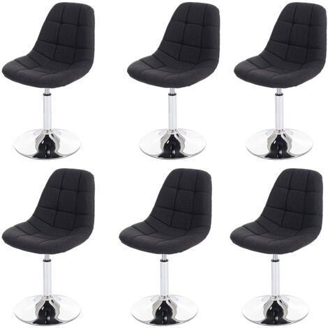 6 sillas de comedor de tela gris oscuro con patas giratorias cromadas CDS04626