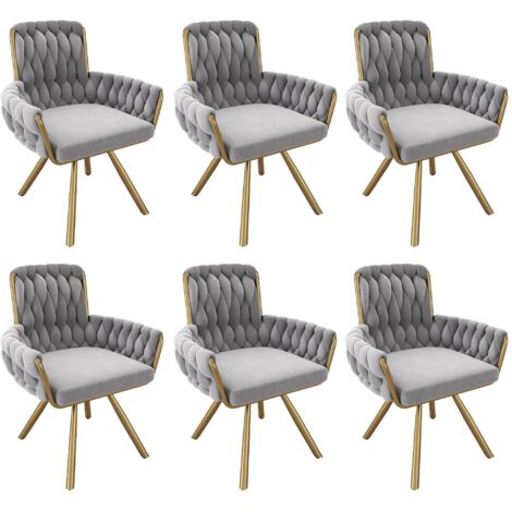 6 sillas de comedor de terciopelo gris, silla giratoria informal con cuatro patas metálicas, ideal para el hogar, la oficina, el salón y el dormitorio.