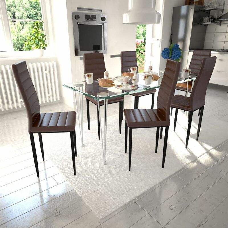 

6 sillas marrones comedor Slim Line mesa de vidrio transparente