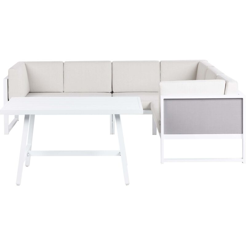 Beliani 6-sitzer Lounge Set Weiß Aluminium 4-teilig Mit Cremeweißen Auflagen Modern Skandi Terrasse Outdoor Gartenset Loungemöbel