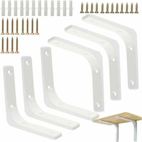 6 soportes de ángulo recto para estante blanco, soporte de pared en forma de L blanco, soporte de estante de 100 mm, soporte de estante de pared blanco de 10 cm para decoración de muebles.