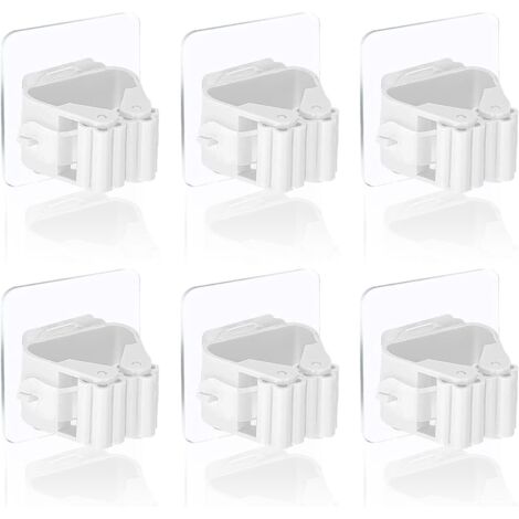 6 soportes de pared para escobas (blancos), sin necesidad de taladrar, aptos para cocina, baño, jardín y garaje.