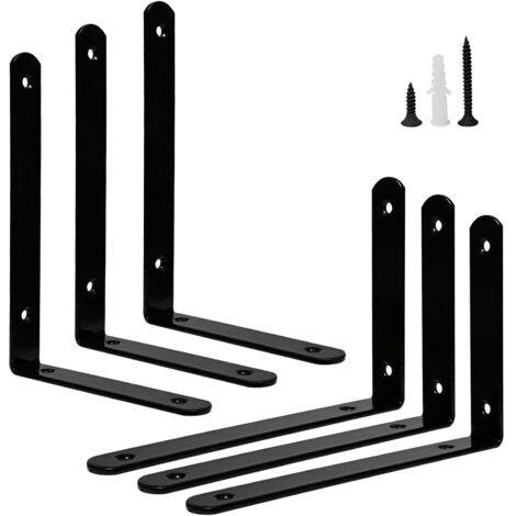 6 soportes de pared para estantes, 20x14 cm, soportes metálicos en ángulo de 90° para estantes flotantes en sala de estar, cocina o librería (negro)