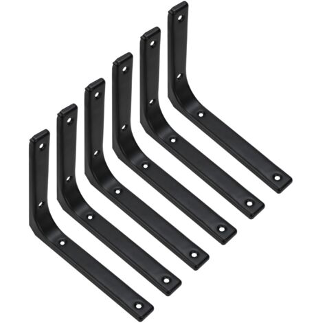 6 soportes de pared para estantes, soportes para estantes, soportes metálicos de 90 grados, soportes de esquina en forma de L para estantes de cocina y dormitorio (negro, 150 x 125 mm)