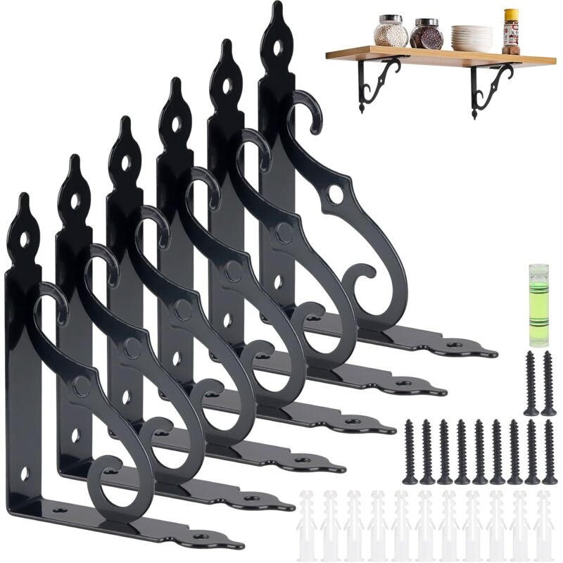 6 soportes para estantes de pared, soportes de esquina, soportes triangulares de ángulo recto de 90 grados con tornillos y anclajes a juego para