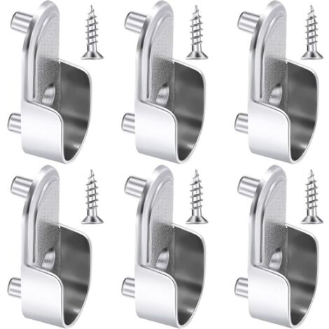 6 staffe finali per binari per guardaroba ovali, staffa per asta per guardaroba in argento nichel, staffe per binari flangiati per guardaroba da 15 mm e 6 viti per guardaroba