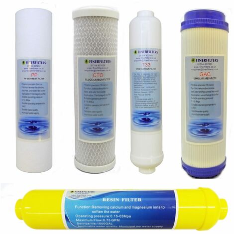 main image of "6 Stage Reverse Osmosis 10" Replacement Filter Pack with Inline DI Resin Post Filter by Finerfilters"