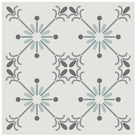6 stickers à carreaux de ciment Blanc - Gris et Bleu 15 x 15 cm