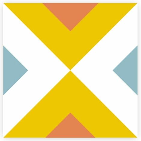 6 stickers Bleu jaune et blanc carreaux de ciment 15 x 15 cm
