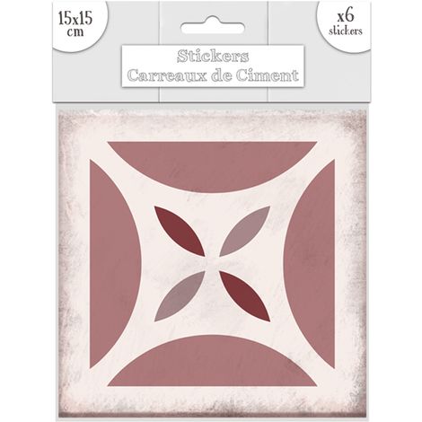 6 Stickers carreaux de ciment Carré - 15 x 15 cm - 15 x 15 x 0,1 - Rose