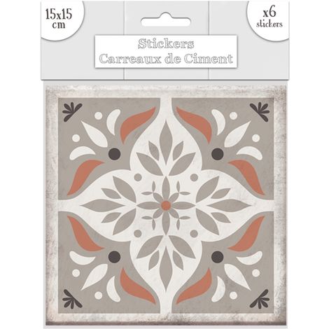 6 Stickers carreaux de ciment Losange - 15 x 15 cm - 15 x 15 x 0,1 - Taupe