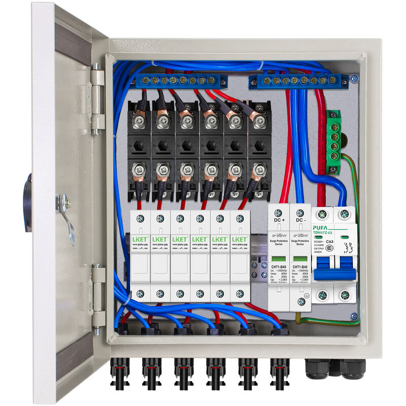 6-String Solar pv Combiner Box 12A Circuit Breakers Lightning Surge Protection - Eco-worthy