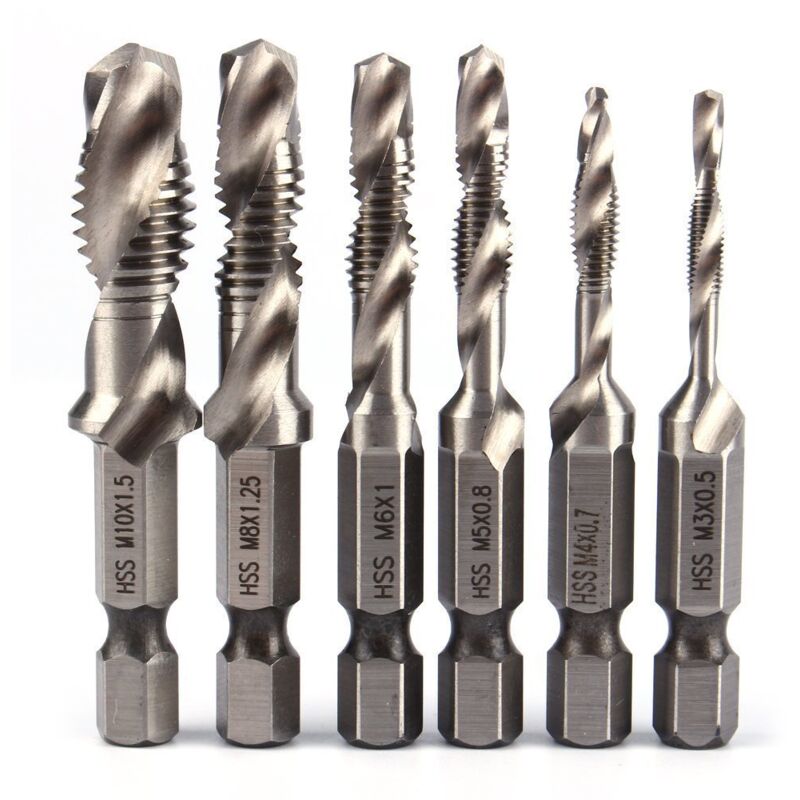 Image of 6 Stück HSS-Gewindebohrer, 1/4 Sechskant-HSS-Griff, metrische rechte Handschraube für Bohrer M3-M10