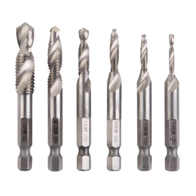 Image of Gotrays - 6 stücke hss Combo Bohrer Sechskantschaft M3-M10 Gewindebohrer Silber