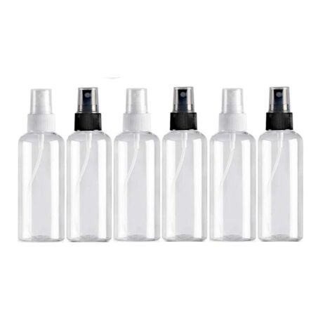 6 Stück 100 ml Sprühflasche, leere Reiseflasche aus Kunststoff, wiederverwendbar, transparenter Taschenzerstäuber, Sprühflaschen, kosmetische Unterflaschen