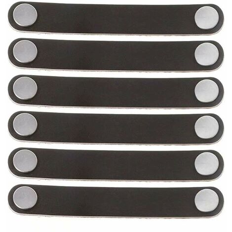 6 Stück 128mm Leder Möbelgriff Moderner Stil Leder Türgriff, Echtes Leder und Aluminiumlegierung Schubladentürgriff (Schwarz),SOEKAVIA