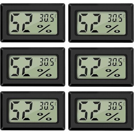 (6 Stück - A) Mini-Digital-LCD-Thermometer-Hygrometer Temperatur- und Feuchtigkeitsanzeige -50-70℃ 10%-99% RH Tragbares Thermometer-Thermometer-Hygrometer-Indikator für Büro, Küche, Luftbefeuchter, In