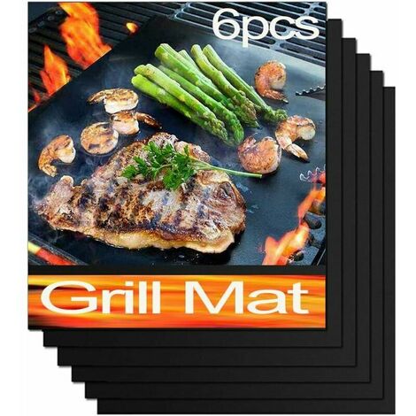 6 Stück BBQ-Backmatte, Grillmatte, antihaftbeschichtet und wiederverwendbar, für elektrische Gas- und Holzkohlegrills