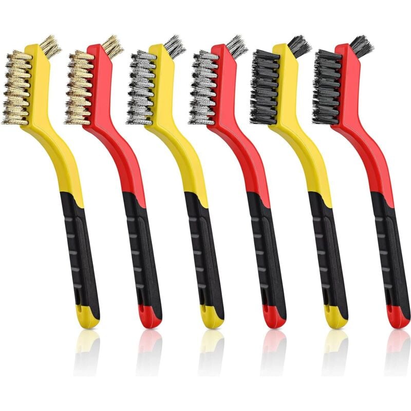Image of 6 Stück Drahtbürsten mit gebogenem Griff Mauerbürste Mini-Borsten-Draht-Reinigungsbürste