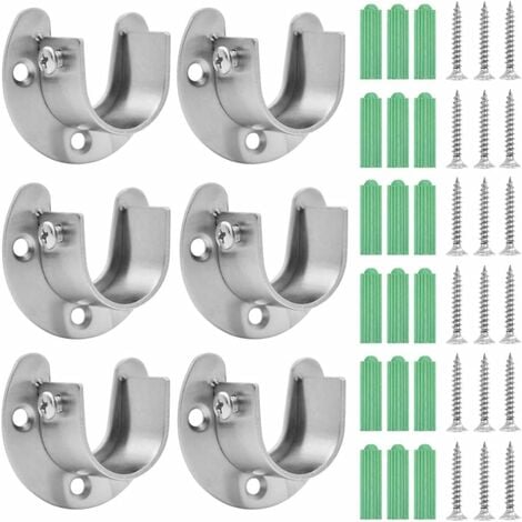 OSQI 6 Stück Gardinenstangenhalter, Vorhanghalterung, Edelstahl, Schrankstangenhalterung, Schrankstangenhalterung, Stangenhalter mit Schrauben, für Duschvorhang-Schrankstange