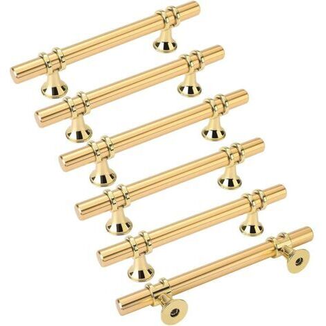 6 Stück goldene Möbelgriffe Türgriff golden - Küchenschrank Türgriff Schubladengriff Messing goldene Möbelgriffe Achsabstand 96mm