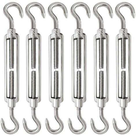 6 Stück Kabelspanner M6 Kabelspanner aus Edelstahl 304, verstellbarer Spannschlosshaken und Haken für Drahtspanner, Kabel, Stahlseil, Hakenspanner
