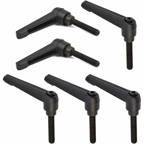 6 Stück M8-Klemmhebelgriffe, 32 mm verstellbare Maschinengriffe aus Edelstahl mit Außengewinde (Schwarz)