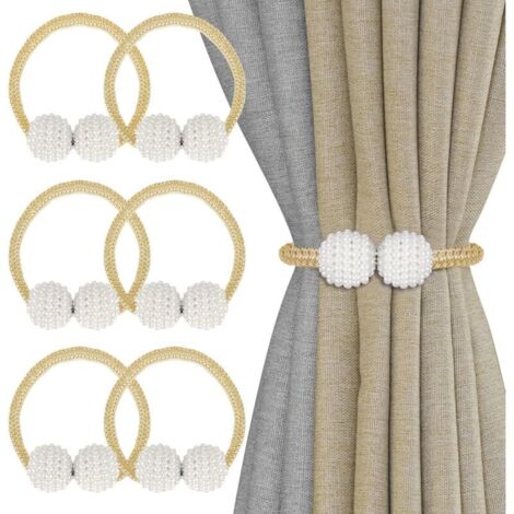 6 Stück magnetische Gardinenhalter mit Perle, magnetische Gardinenhalter, Dekoration für Büro, Zuhause, Hotel (Gold)
