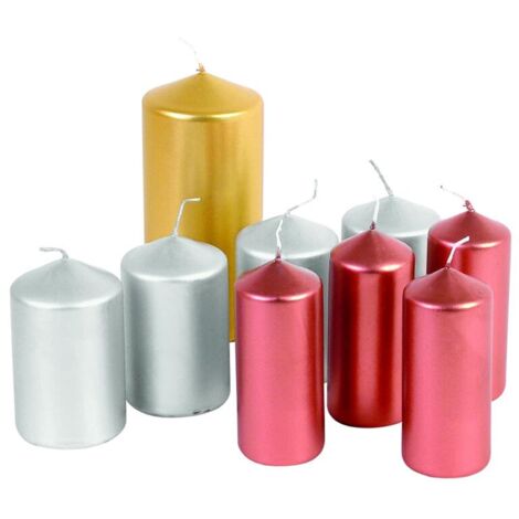 6 Stück Metallic Design Stumpenkerzen Weihnachten 12x6cm Adventskranz