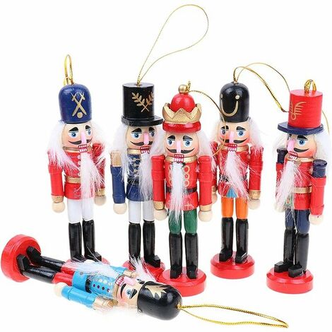 6 Stück Nussknacker-Soldat, Weihnachtsdekoration, Nussknacker-Soldat, Holz, 12,5 cm, Weihnachts-Nussknacker-Soldat, Puppenornament für Weihnachtsbaum, Weihnachtsdekoration