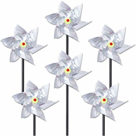 6 Stück reflektierende Windmühle, Vogelschreck Dekoration, Entfernen Sie die Oiseaux Repellent, reflektierende Vogelabwehr, um den Garten, Bauernhof, Obstgarten zu schützen
