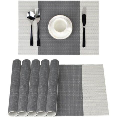 6 Stück rutschfeste PVC-Tischsets, waschbare Tischsets (45 x 30 cm), Tischsets für Küche, Wohnzimmer, Garten oder Esszimmer (grau gestreift)