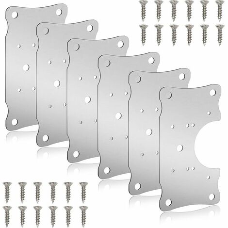 6 Stück Scharnier-Reparaturplatte mit Löchern und Schrauben, Edelstahl-Scharnierplatte für Schrankreparaturen, Holzmöbel, etc.