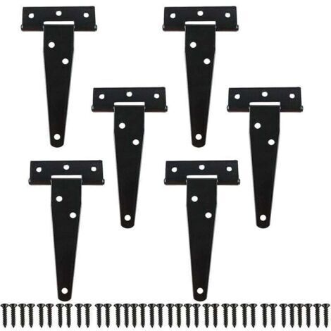 6 Stück Scharniere - 10cm Schwarz T-Metall Scharnier Scheunentor mit Schrauben