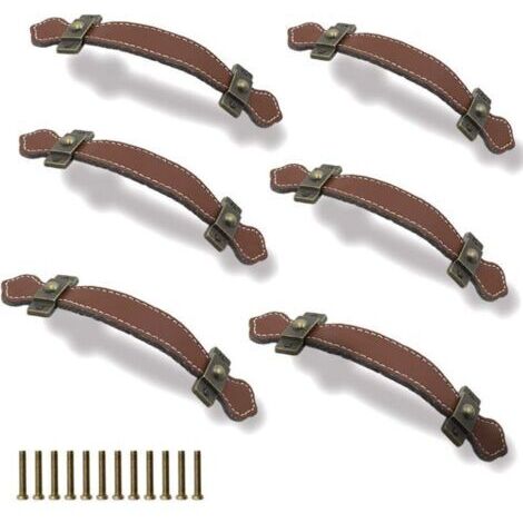 6 Stück Schubladengriffe Leder 128mm Vintage Koffergriff Möbelgriff Schrankgriff mit Schrauben Braun