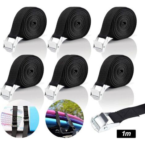 6 Stück Spanngurt mit Ratsche, verstellbarer Spanngurt, kurze Spanngurte für Motorrad, Fahrradträger, Kajak, Gepäck, 1 m x 25 mm (schwarz)
