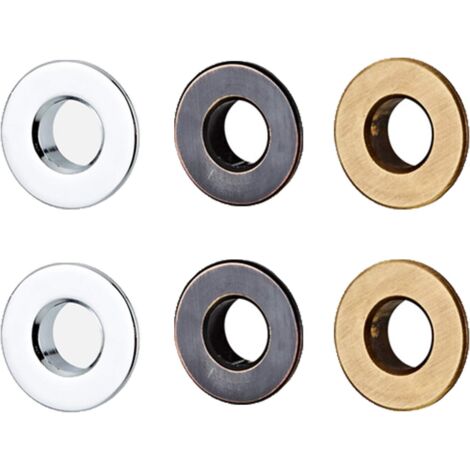 6 Stück Überlaufring, Messing-Ringeinsatz, Waschbecken-Überlaufringe, Ersatzteil für Badezimmer oder Küchenspüle (Chrom, schwarze Patina, antike Farbe)