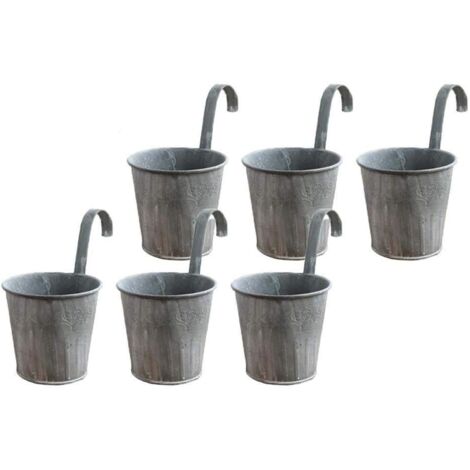 6 Stück Vintage-Blumentöpfe zum Aufhängen aus Eisen mit Haken für Innen- und Außenbereich, Heimdekoration, Balkon, Gartengitter