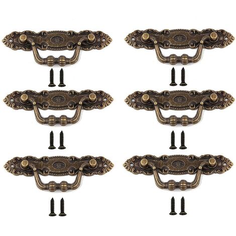 6 Stück Vintage-Schubladengriffe aus Zinklegierung, mit 12 Schrauben, Schrankgriff aus Zinklegierung für Holzkisten