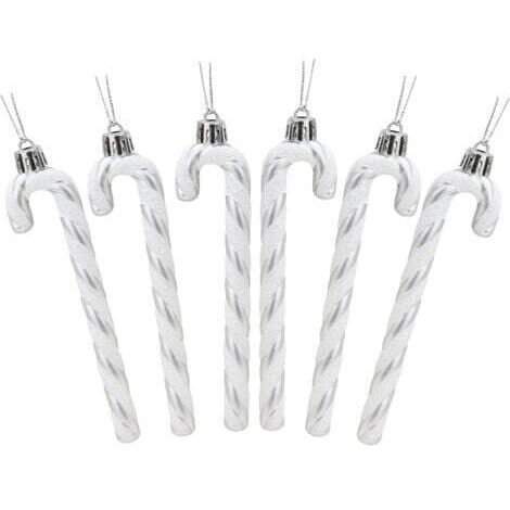 6 Stück Weihnachts-Konzept Packung mit 6-13cm (Silber und Weiß) Zuckerstangen-Glitzer-Weihnachtsbaumschmuck