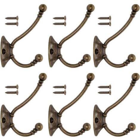 6 STÜCKE Wandgarderobe Vintage Metall Huthaken Türhaken Retro für Garderobe Badezimmer Küche Gusseisen Messing Bronze Design (Enthält Schrauben)