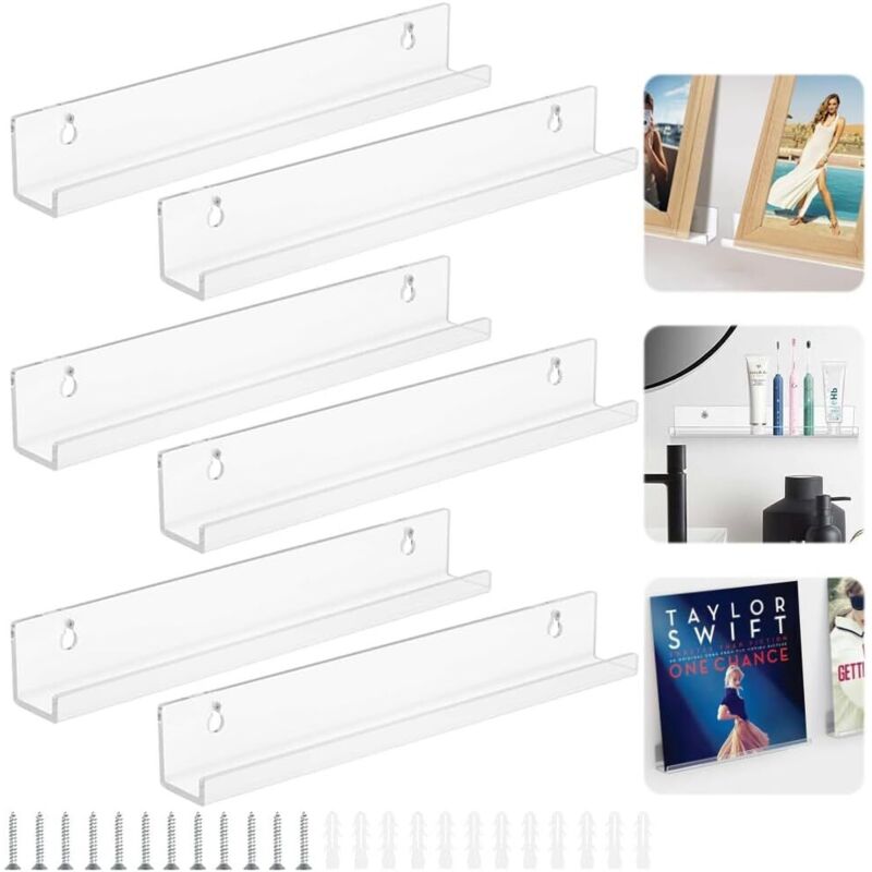6 Supports de Disques en Acrylique Transparent, Étagère de Suspension, Affichage Mural pour Tableaux d'Enregistrement, Albums Photos