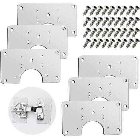 6 supports de réparation de charnière d'armoire, montage de plaques de réparation de charnière en acier inoxydable, Kit de réparation de charnière de meubles