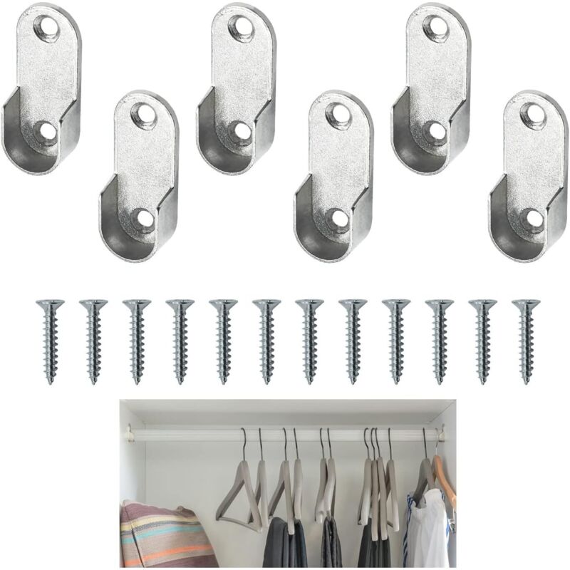 6 supports de tringle de placard en alliage de zinc pour tringle de 16 mm