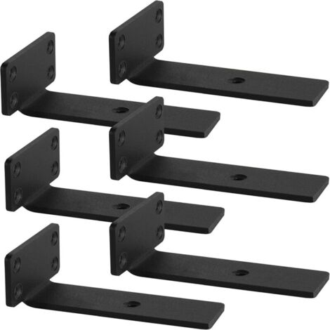 6 supports d'étagère de 15 cm, noirs, supports d'étagère murale avec vis et ancrages assortis, capacité de charge maximale de 75 kg, adaptés à la cuisine, au salon, aux toilettes, etc.