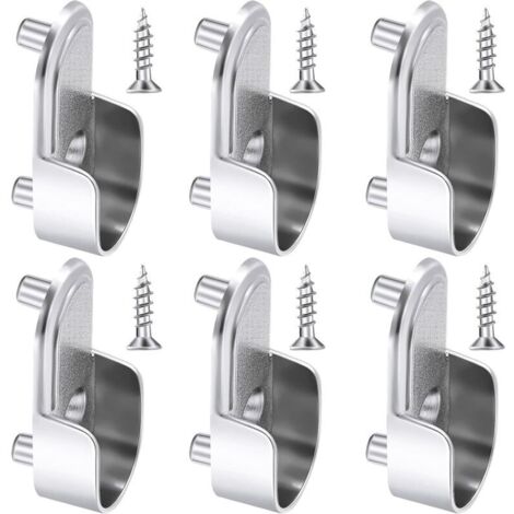 6 Supports d'Extrémité de Rail de Garde-Robe Ovales Support de Tringle de Garde-Robe en Argent Nickelé Supports de Rail de Bride de Garde-Robe de 15 mm et 6 Pièces Vis pour Penderie