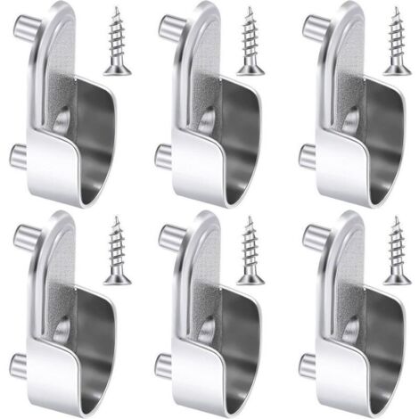 6 Supports d'Extrémité de Rail de Garde-Robe Ovales Support de Tringle de Garde-Robe en Argent Nickelé Supports de Rail de Bride de Garde-Robe de 15 mm et 6 Pièces Vis pour Penderie